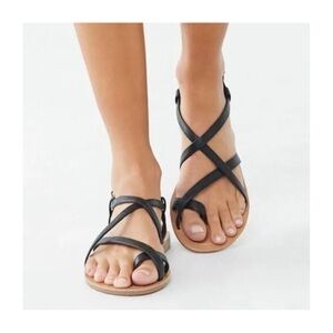 Topshop Strappy Leather Black Sandals Sz 36 US 6 New